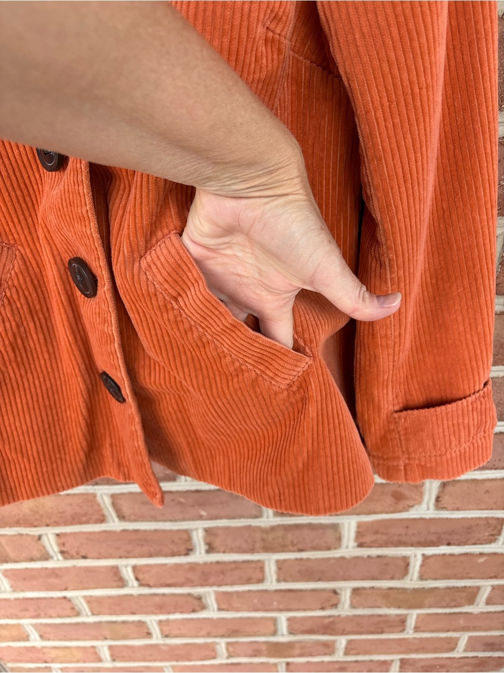Women's Burnt Orange Wide Corduroy Button Jacket - Picture 5 of 9